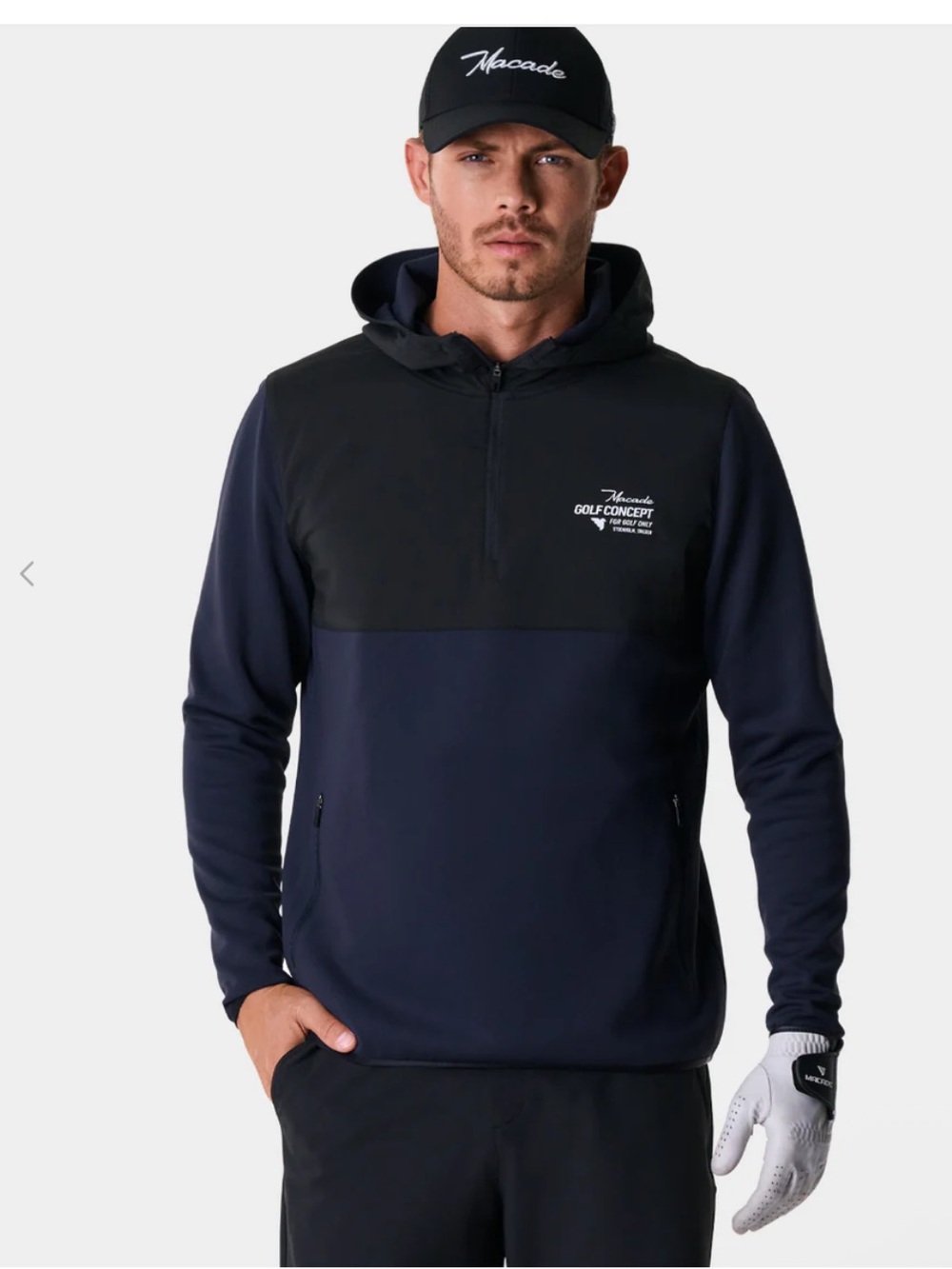 Macade Golf Bowie Tour Popover 1/4 Zip Hoodie - Navy